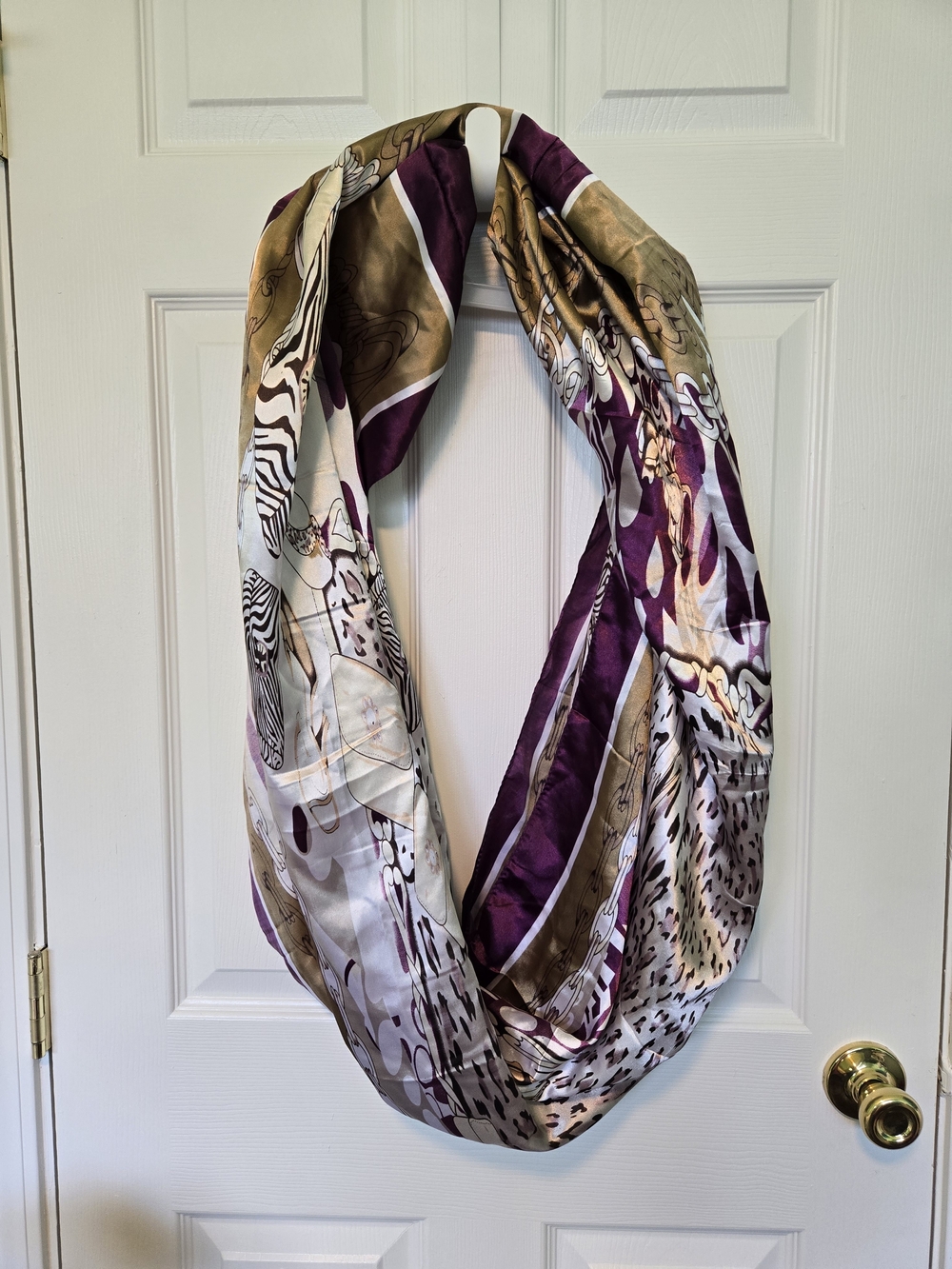Purple White Gold Animal Print Womens Infinity Scarf